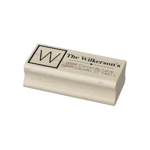 Custom Address and Name and Large Monogram Initial Rubber Stamp