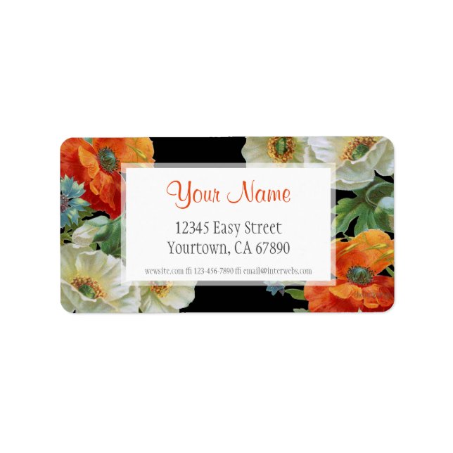 Custom Address Elegant Poppy Cornflowers Labels (Front)