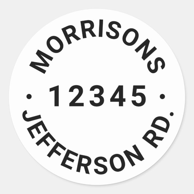 Custom Address number black and white elegant Classic Round Sticker (Front)