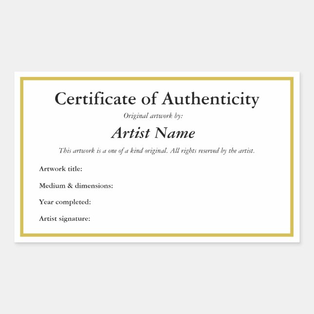 Custom Adhesive Certificate of Authenticity  Sticker (Front)