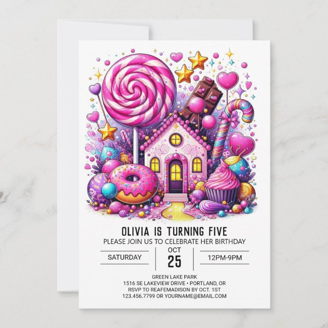 Custom Adorable Candyland Digital Birthday Invitation (Front)