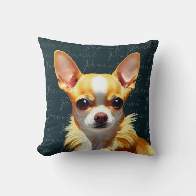 Custom Adorable Chihuahua Green Throw Pillow (Front)