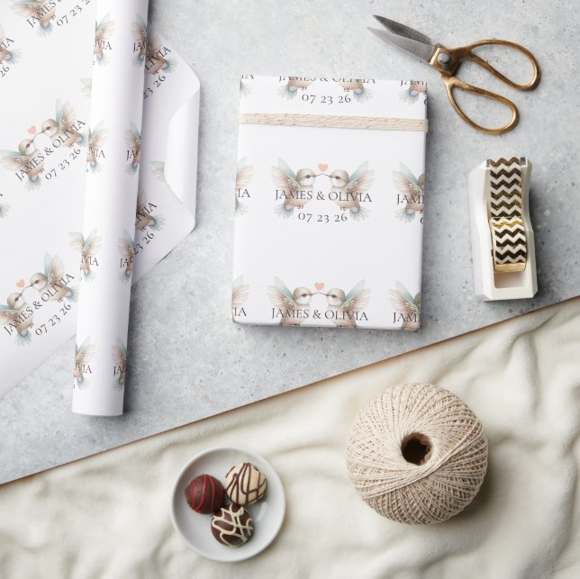Custom Adorable Hummingbird Heart Wedding Wrapping Paper (Crafts)