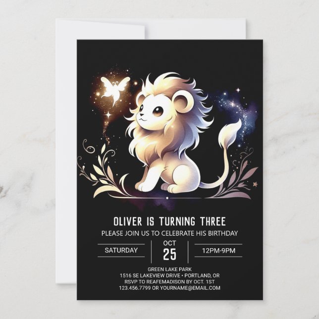 Custom Adorable Lion Birthday Invitation (Front)