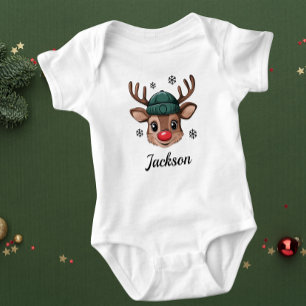 Custom Adorable Reindeer Outfit with Personalized  Baby Bodysuit