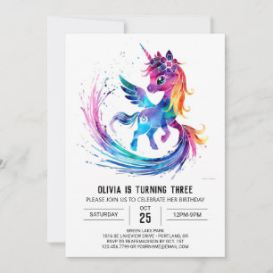 Custom Adorable Unicorn Digital Birthday Invitation