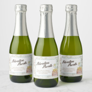 Custom Adventure Awaits Travel Baby Shower Favour Sparkling Wine Label