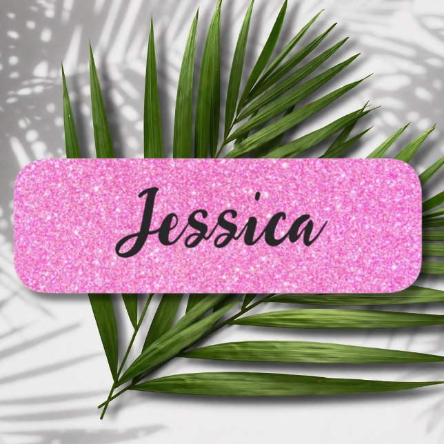 Custom Aesthetic Pink Glitter Pin Name Tag (Creator Uploaded)