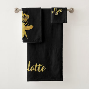 Custom Aesthetic QUEEN BEE Gold & Black Towel Set
