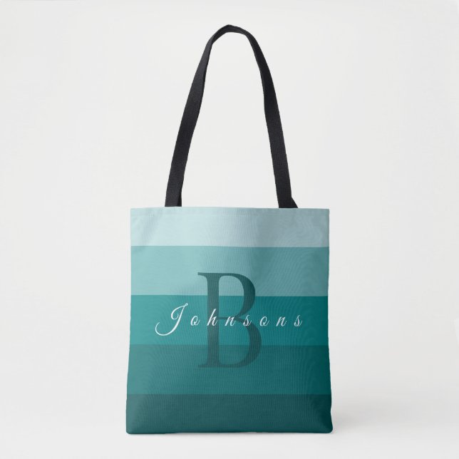 Custom Aesthetic Teal Palette Stripe Colour Block Tote Bag (Front)
