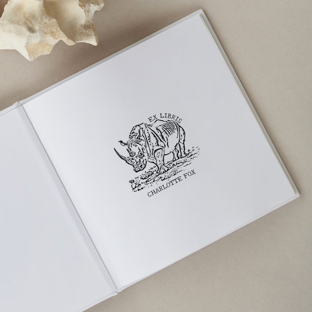 Custom African Rhinoceros Ex Libris Bookplate Rubber Stamp (Creator Uploaded)