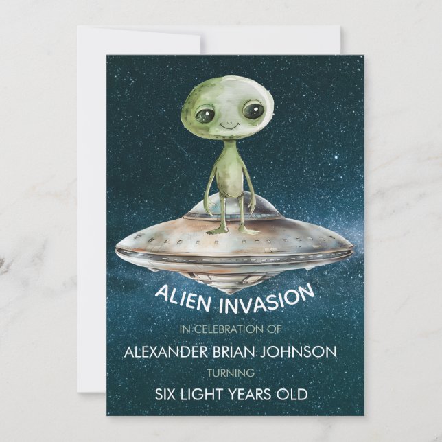 Custom Age Alien Invasion Outer Space Birthday Invitation (Front)