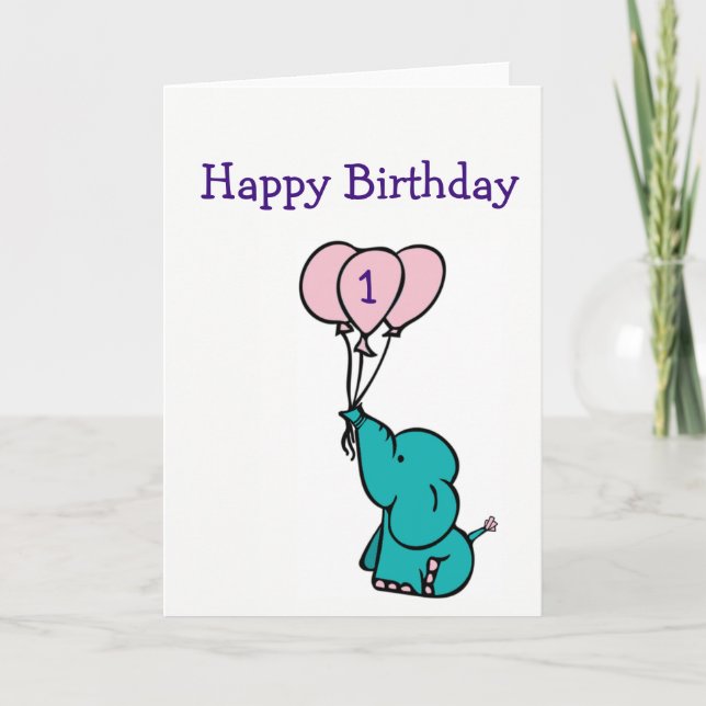 Custom Age Birthday Card - Elephant (Front)