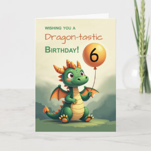 Custom Age Birthday Cute Dragon Holding Balloon Card
