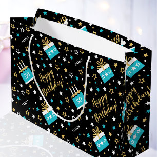 Custom Age Birthday Gift Bag Modern Teal Black