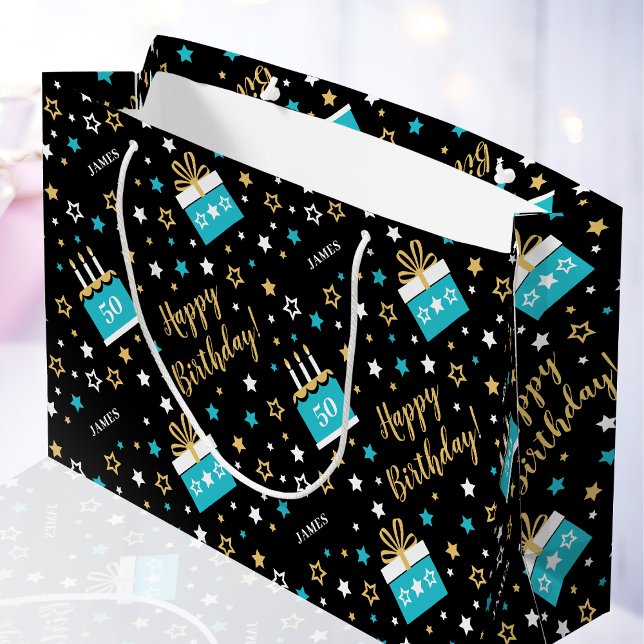 Custom Age Birthday Gift Bag Modern Teal Black (Creator Uploaded)