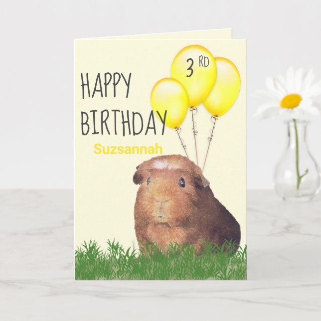 Custom Age Birthday Guinea Pig Yellow Balloons   Card (Small Plant)