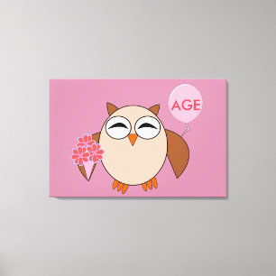 Custom Age Birthday Owl Canvas Print