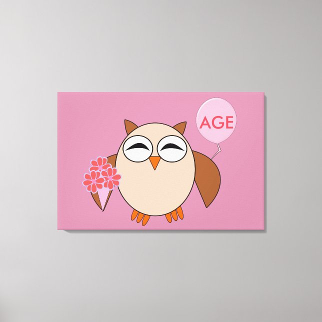 Custom Age Birthday Owl Canvas Print (Front)