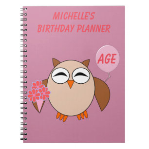 Custom Age Birthday Owl Notebook