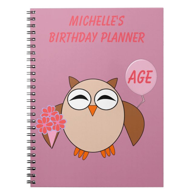Custom Age Birthday Owl Notebook (Front)