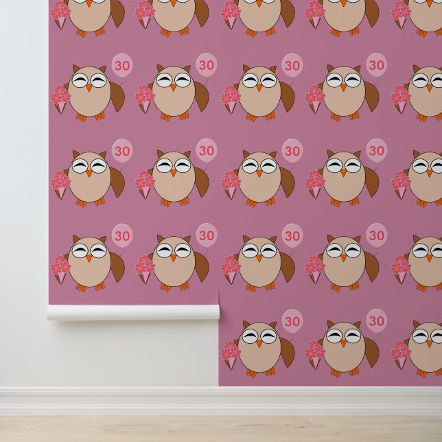 Custom Age Birthday Owl Patterned Wallpaper (Application)