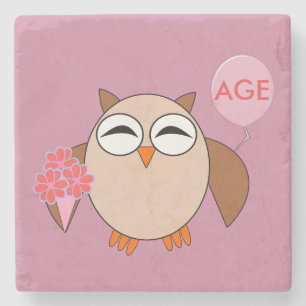 Custom Age Birthday Owl Stone Coaster