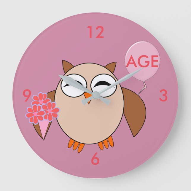 Custom Age Birthday Owl Wall Clock (Front)