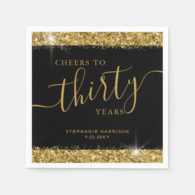 Custom Age Cheers Thirty Years Black Gold Custom  Napkin (Front)