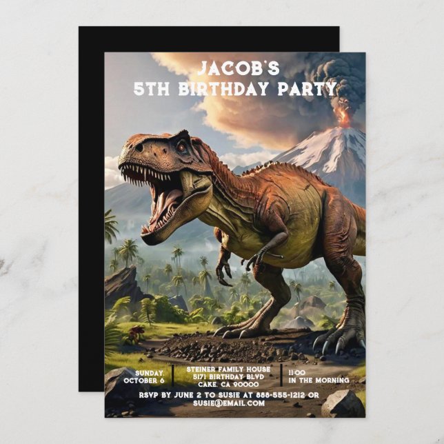 Custom Age Dinosaur Birthday Party Invitations (Devant / Derrière)