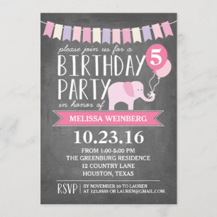 Custom Age Elephant Birthday Party   Birthday Invitation