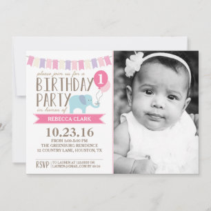 Custom Age Elephant Birthday Party   Birthday Invitation