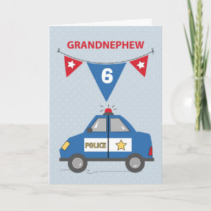 Custom Age Grandnephew 6th Birthday Police Car Card