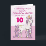 Custom Age Great Granddaughter Birthday Pink Horse Card<br><div class="desc">A sweet pink pony just like your great granddaughter is prancing with the number ten! Gold looking details are woven in her mane and tail. Perfect card to wish your great granddaughter her birthday!
(Digitally rendered golden looking colour)</div>