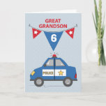 Custom Age Great Grandson 6th Birthday Blue Police Card<br><div class="desc">This card is one that you can use for a great grandson of any age since the front comes with a customization option. Just change the number inside the blue flag then it's done! You can click the order button after that.</div>