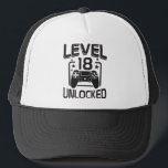 Custom Age Level 18 Unlocked Birthday Gamer  Trucker Hat<br><div class="desc">Celebrate a special birthday with this fun "Level Unlocked" Hat! Perfect for gamers and video game lovers,  this hat makes a great birthday gift to  celebrate leveling up in life. You can customize the number on the design making it perfect for any age.</div>