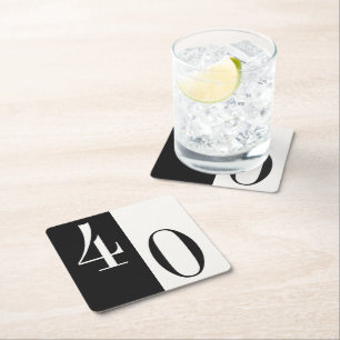 Custom Age Minimalist Black and White Birthday Square Paper Coaster
