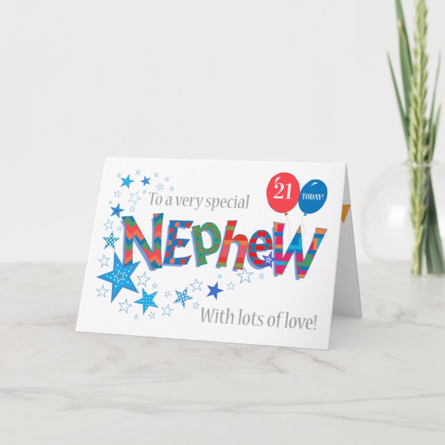 Custom Age Nephew's Birthday Stars Balloons Card (Front)