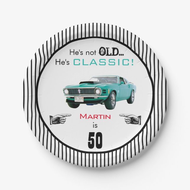 Custom Age Not Old But Classic Car Funny Birthday Paper Plate (Front)