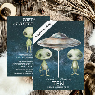 Custom Age Outer Space Alien Birthday Party  Invitation