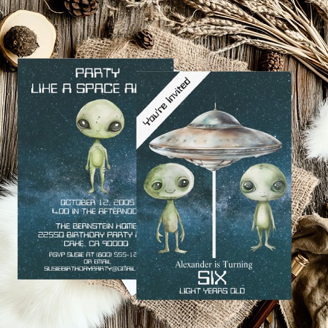 Custom Age Outer Space Alien Birthday Party  Invitation (Creator Uploaded)