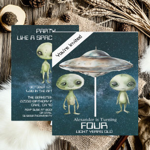 Custom Age Outer Space Alien Birthday Party Invitation