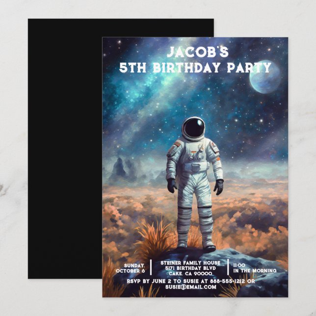 Custom Age Outer Space Birthday Party Invitations (Devant / Derrière)