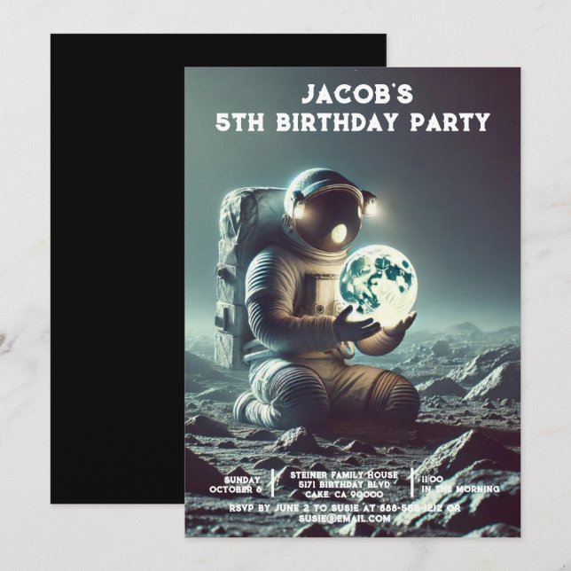 Custom Age Outer Space Birthday Party Invitations (Front/Back)
