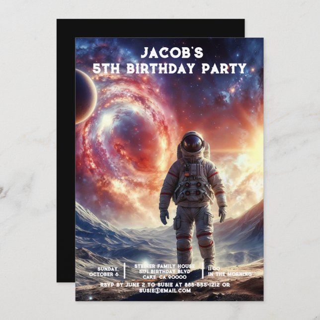 Custom Age Outer Space Birthday Party Invitations (Front/Back)