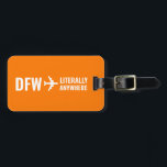 Custom Airport Code Funny Orange Luggage Luggage Tag<br><div class="desc">Add your home airport code next to the airplane pointing "literally anywhere" to express exactly how much you love to travel on a modern and simple orange luggage tag. A fun adventure theme school trip, vacation, or graduation ID tag that's also fun as a pilot or flight attendant gift. *...</div>