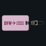 Custom Airport Code Funny Trendy Mauve Luggage Luggage Tag<br><div class="desc">Add your home airport code next to the airplane pointing "literally anywhere" to express exactly how much you love to travel on a modern and simple dusty pink mauve and burgundy luggage tag. A fun adventure theme school trip, vacation, or graduation ID tag that's also fun as a pilot or...</div>