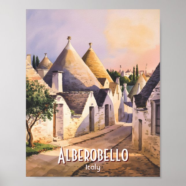Custom Alberobello Trulli House Italy Watercolor Poster (Front)