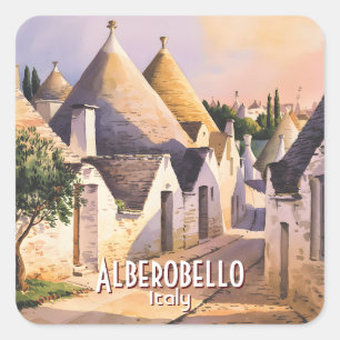 Custom Alberobello Trulli House Watercolor Travel Square Sticker