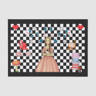 Custom Alice in Wonderland Tea Party Black Checked Tissue Paper